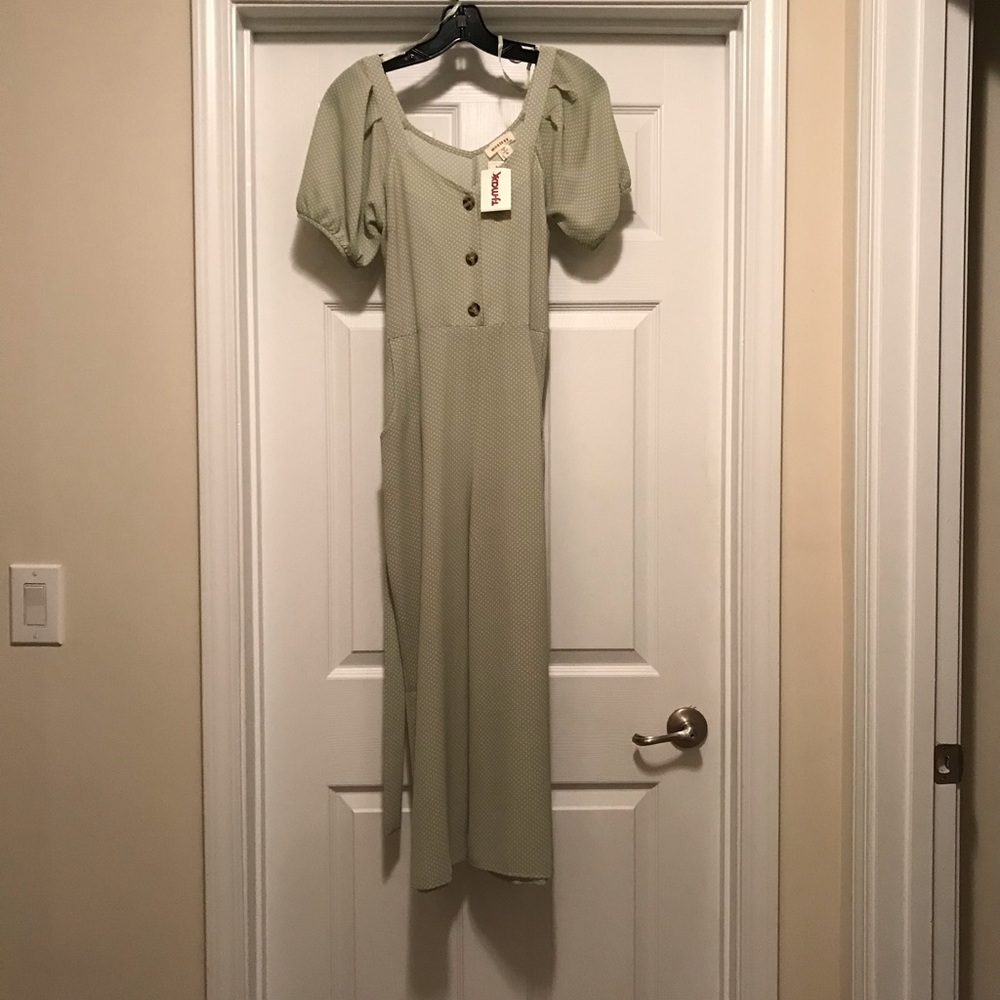 Monteau Light Green Button-Front Jumpsuit